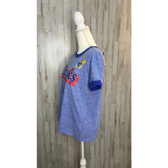NWT Kansas Jayhawks Women's‎ Small Blue Ringer T-Shirt Graphic Print Sports Tee - Picture 4 of 5
